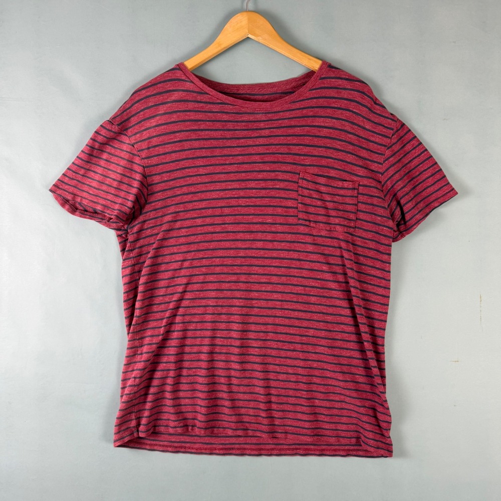 Vintage J Crew Thin Striped Pocket Tee Size Medium Single Stitch